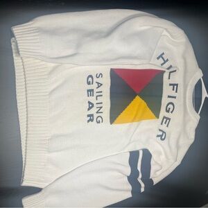 Tommy Hilfiger White Crewneck Sweater with Multicolor Design